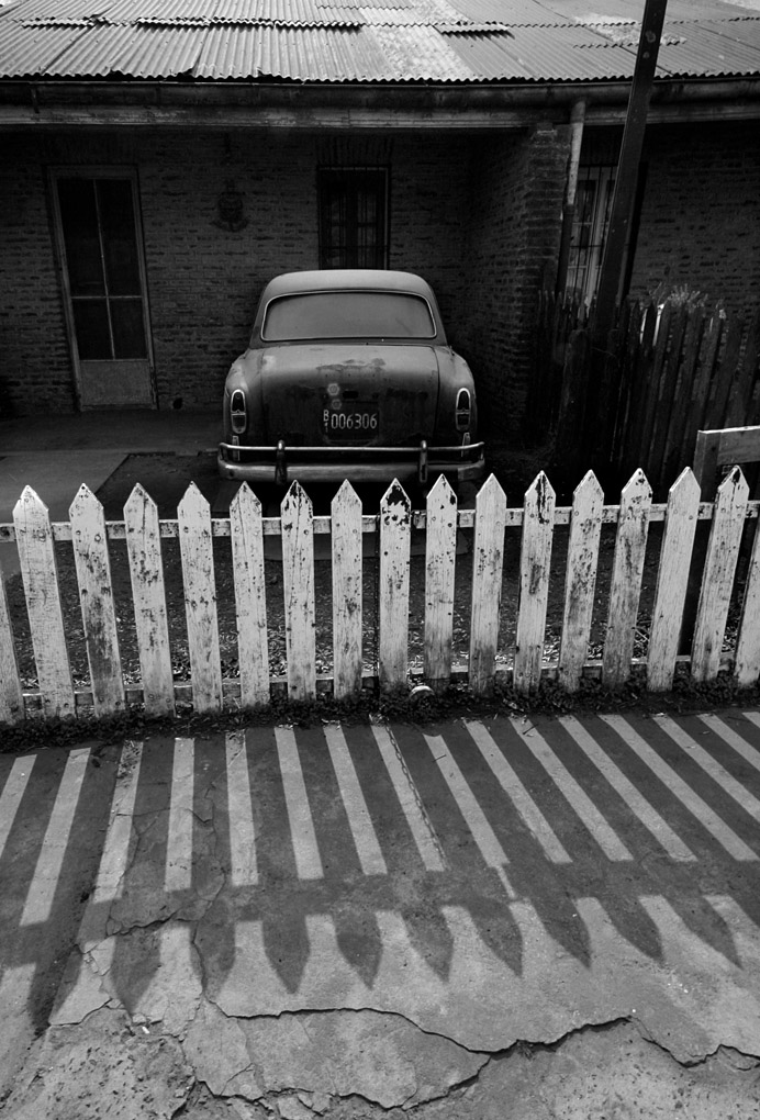 parked, Mercedes Noriega, Mercedes Noriega Photography, vintage, old, parked, white fence, car plate, patente, home, Mercedes Noriega, Mercedes Noriega Photography