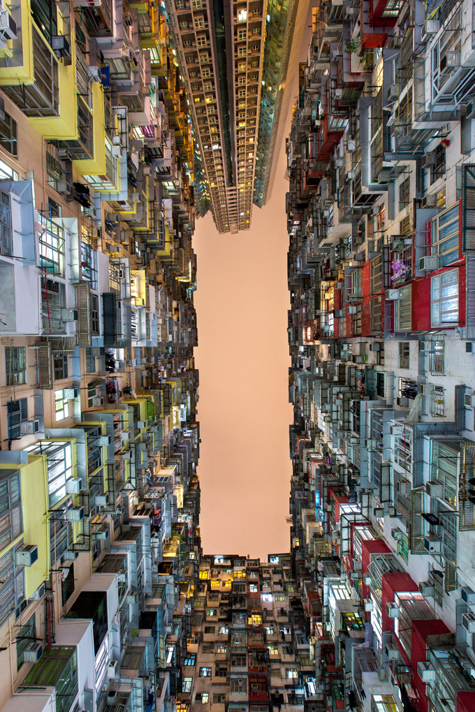 Yick Fat Building, Quarry Bay, Hong Kong, buildings in Hong Kong, open cage, buildings, crowded, overcrowded, busy, dusk, city, cityscape, urban, urban landscape, urbanscape, Mercedes Noriega, Mercedes Noriega Photography