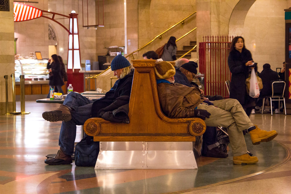 street photography, grand central station, homeless