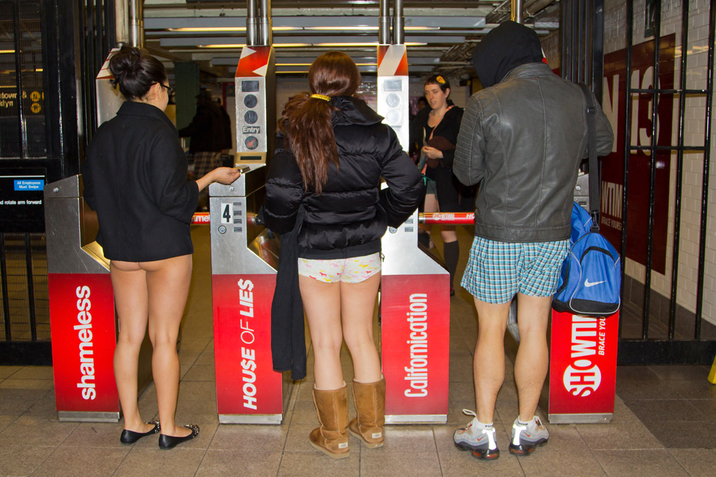 street photography, no pants day, subway