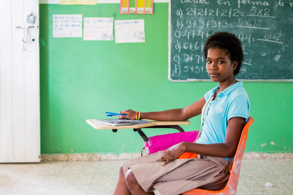 15 year old Maleni attending school at Arroyo Barril in the Dominican Republic