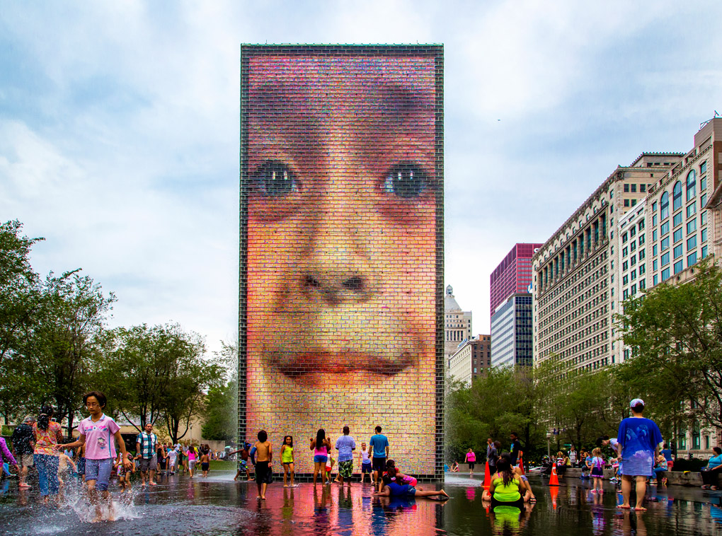 street photography, Crown Fountain, Faces, children, play, splash, fountain