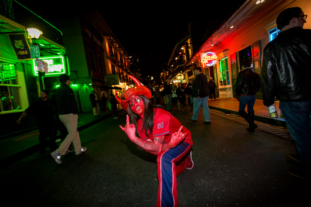 costume, satan, red, french quarter, street photography, night