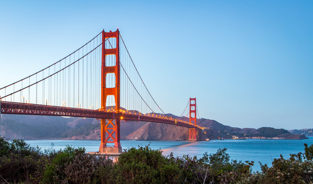 Golden Gate Bridge, San Francisco, California, USA, red, red bridge, sun, clouds, architecture, suspension bridge, structure, tourism, landmark, sky, top of the bridge, Pacific Ocean, San Francisco Bay