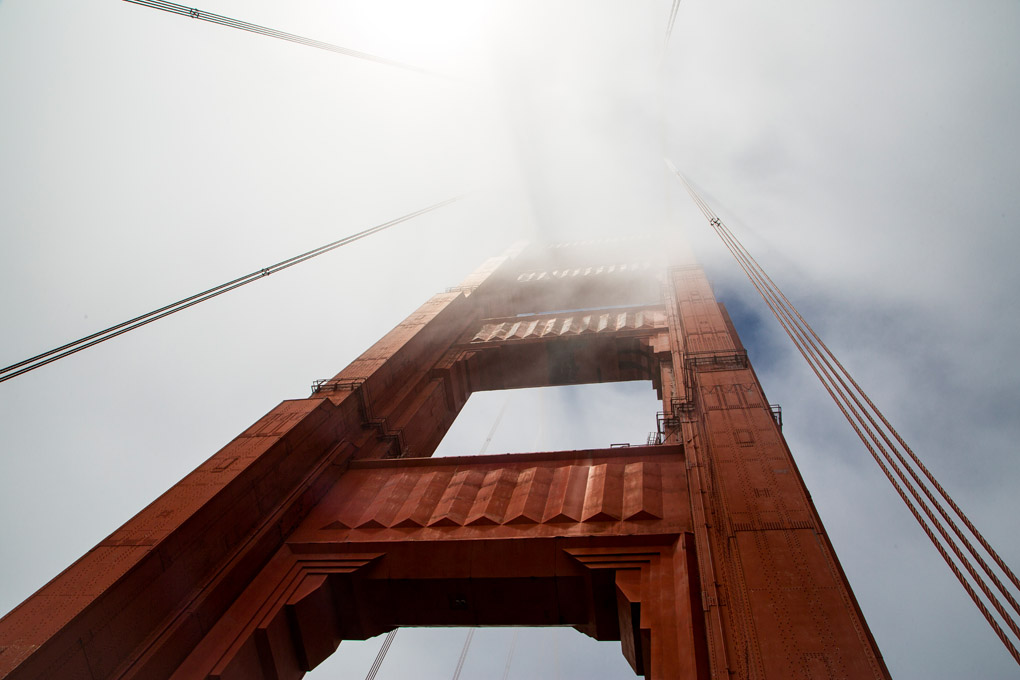 bridge, red, fog, sunny, Golden Gate Bridge, San Francisco, California, USA, red, red bridge, sun, clouds, architecture, suspension bridge, structure, tourism, landmark, Mercedes Noriega Photography