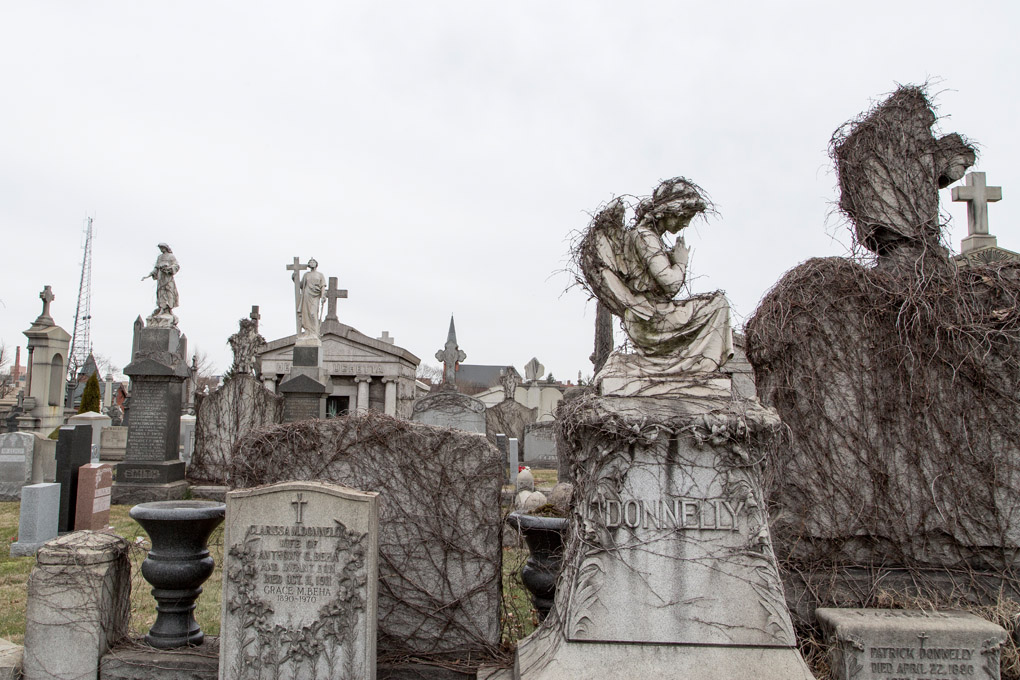 New York, New York City, NY, the Big Apple, Mercedes Noriega, Mercedes Noriega photography, city, urban, street photography, Calvary Cemetery, cemetery, cloudy, Brooklyn, dead, statues, angel, angel at the cemetery