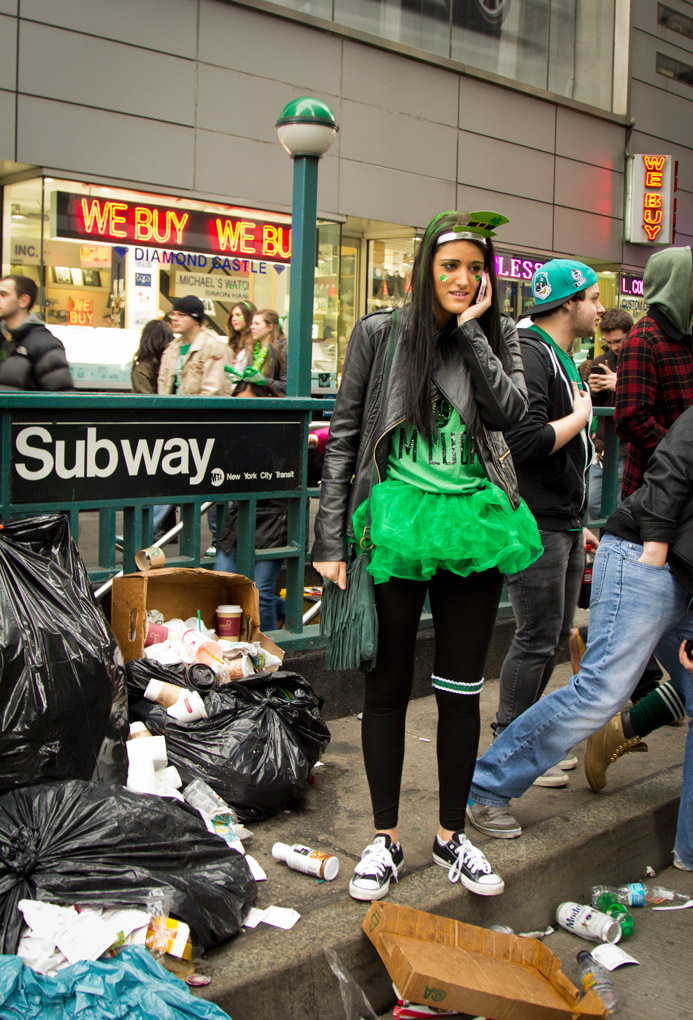 St Patricks day, green, city, garbage, subway, street photography, Mercedes Noriega, Mercedes Noriega Photography