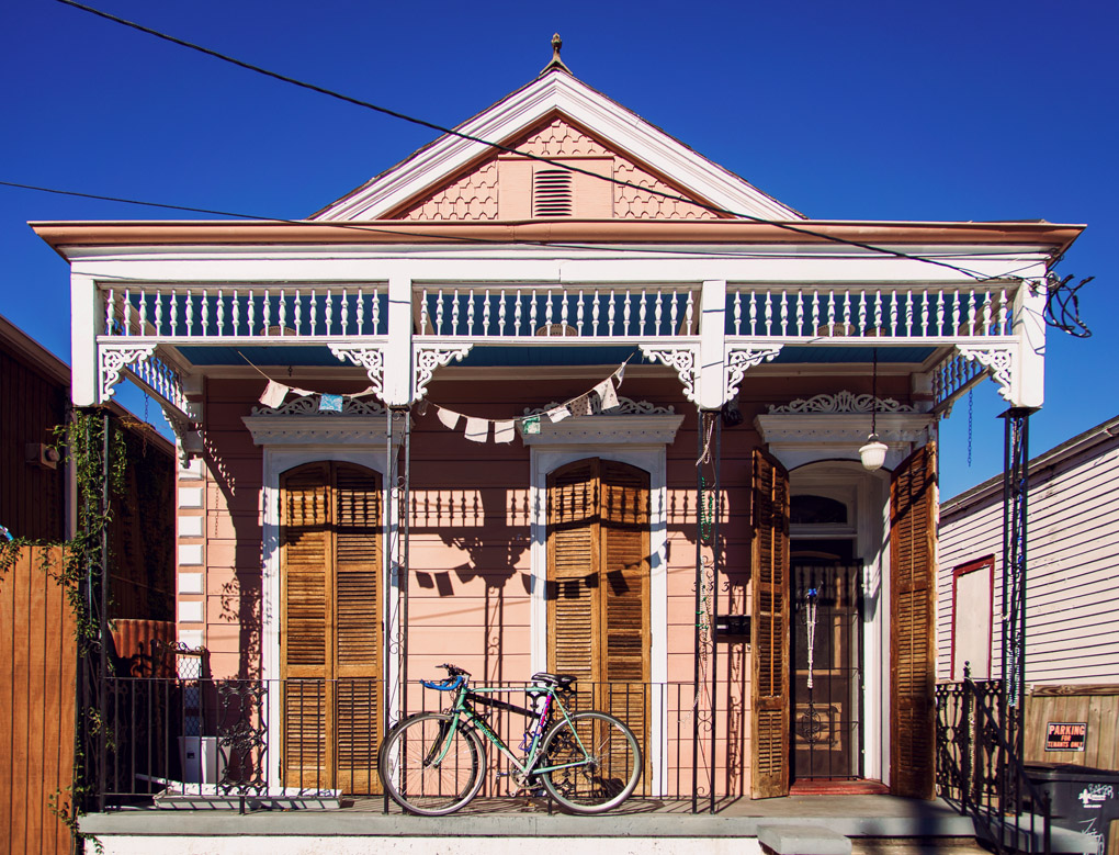 house, home, pink house, creole cottage, Mercedes Noriega, Mercedes Noriega Photography, home, style, pink style, bike, bicycle, New Orleans