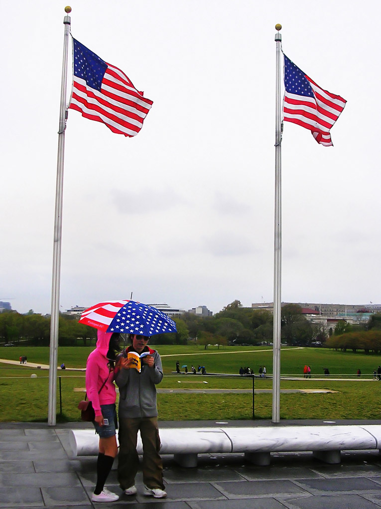 street photography, american flag, tourim, american umbrellas