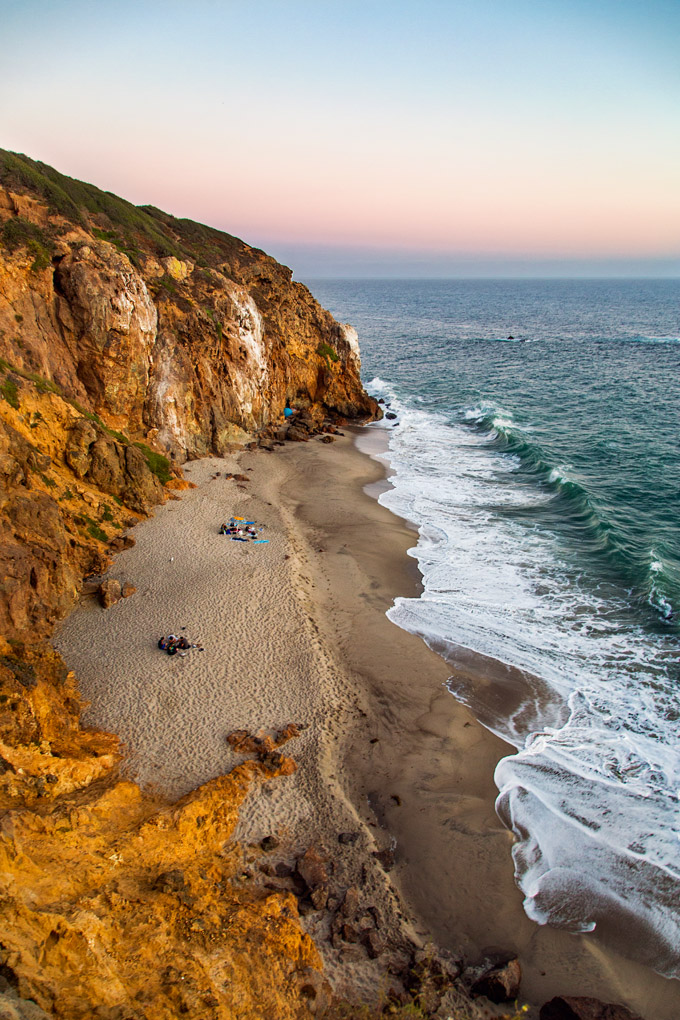 Mercedes Noriega, Mercedes Noriega Photography, Point Dume, California, USA, shoreline, sunset, dusk, beach, beachscape, beach landscape, hills, cliffs, orange, waves