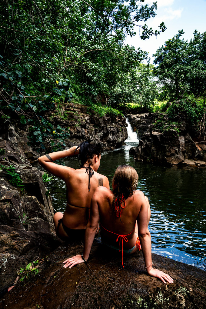 Mercedes Noriega, Mercedes Noriega Photography, falls, summer, girls, waterfalls, human position, Hoopi'i Falls, Kauai, Hawaii