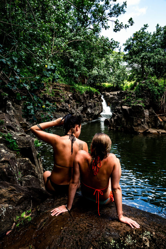 Bath Time, Ho'opi'i-Falls, Kauai, Hawaii, Mercedes Noriega, Mercedes Noriega Photography, , waterfalls, girls, bathing, sun, enjoy, human shape